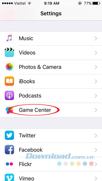 Nhấn vào Game Center