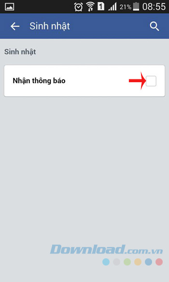 Tắt thông báo sinh nhật