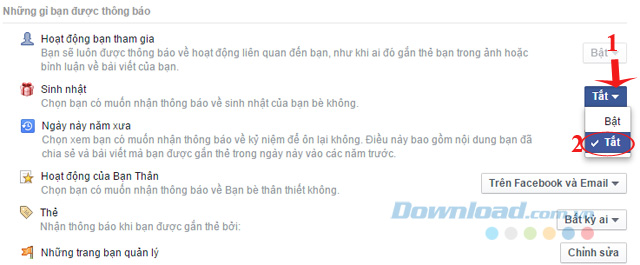 Tắt thông báo sinh nhật 