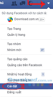 Vào phần Cài đặt trên Facebook máy tính