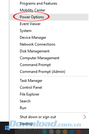 Nhấn vào Power Options Nhấn vào Power Options