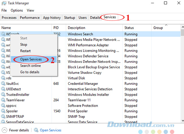 Mở Service Mở Service