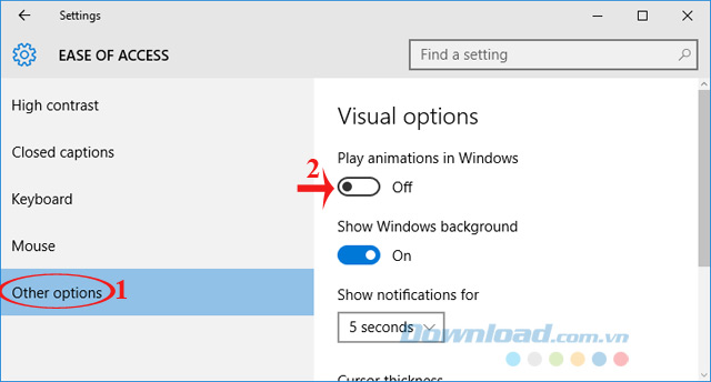 Tắt hiệu ứng động Tắt hiệu ứng động