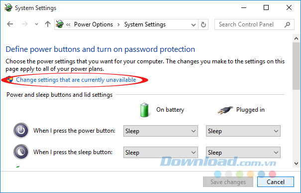 Thay đổi thiết lập Thay đổi thiết lập