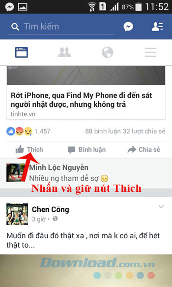 Biểu thị cảm xúc mới của Facebook trên điện thoại Biểu thị cảm xúc mới của Facebook trên điện thoại