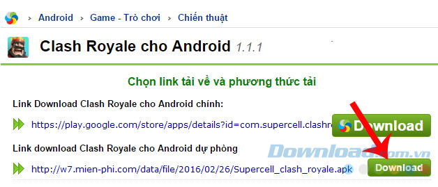 Tải file apk game Clash Royale