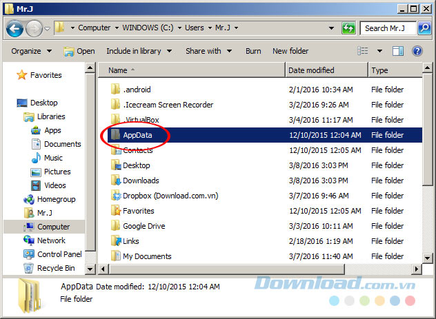Xuất hiện Appdata Xuất hiện Appdata