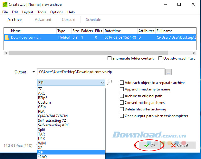 Giao diện nén file Giao diện nén file
