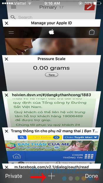 Nhấn và giữ vào biểu tượng dấu cộng