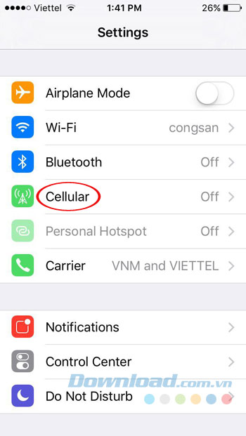 Nhấn vào Cellular Nhấn vào Cellular