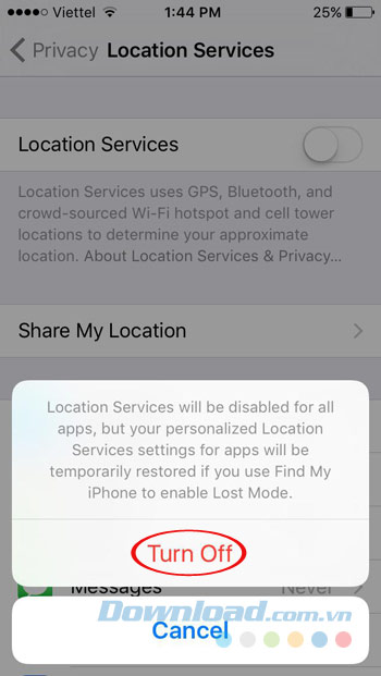 Nhấn vào Turn Off Nhấn vào Turn Off