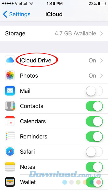 Nhấn vào iCloud Drive Nhấn vào iCloud Drive