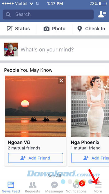 Nhấn vào More Nhấn vào More