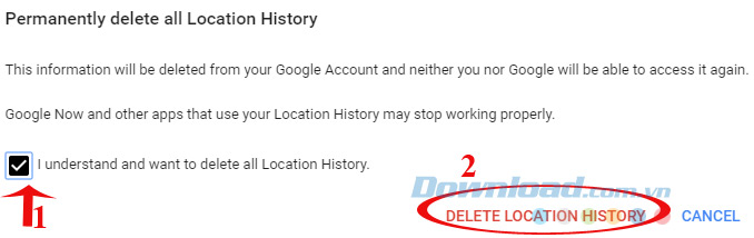 Xác nhận xóa lịch sử vị trí
