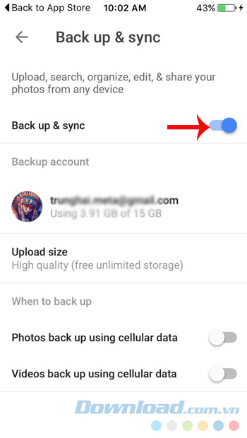 Bật chức năng sao lưu dữ liệu Bật chức năng sao lưu dữ liệu