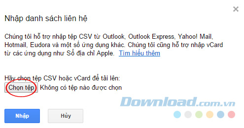 Chọn file danh bạ Chọn file danh bạ