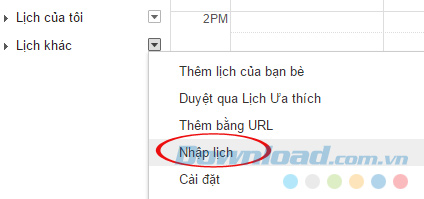 Nhập lịch Nhập lịch