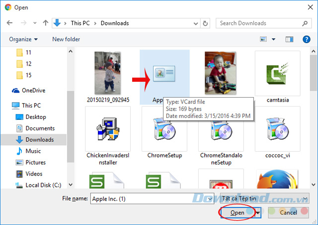 Mở file danh bạ Mở file danh bạ