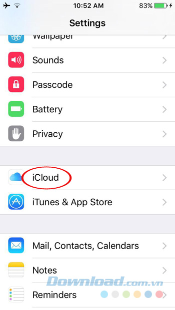 Nhấn vào iCloud Nhấn vào iCloud