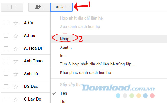 Nhập danh bạ Nhập danh bạ