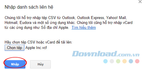 Nhập danh bạ Nhập danh bạ