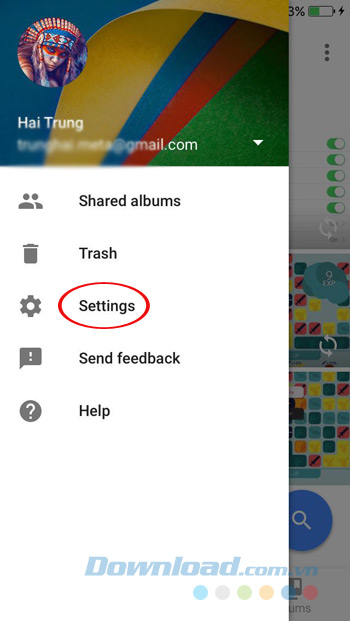 Nhấn vào Settings Nhấn vào Settings
