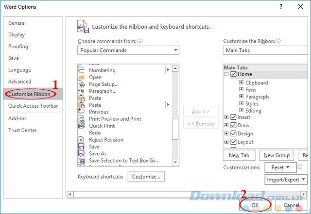 Thêm bớt thành phần trong thanh Ribbon Thêm bớt thành phần trong thanh Ribbon