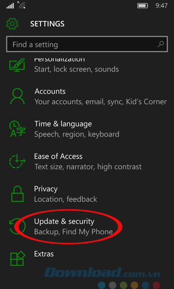 Nhấn vào Cập nhật Nhấn vào Cập nhật