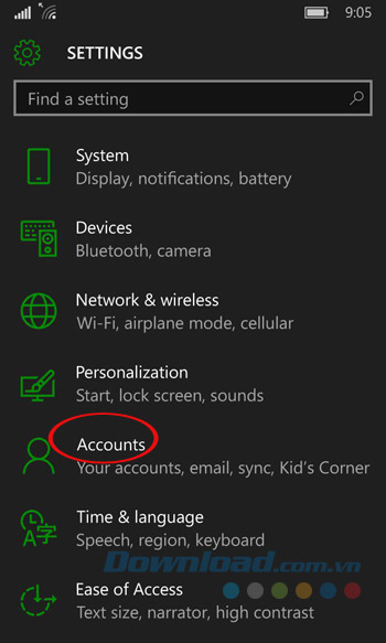 Vào phần Tài khoản Vào phần Tài khoản