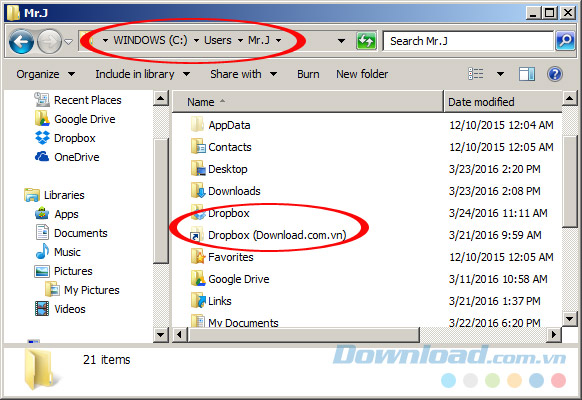 Giao diện chính của Dropbox Giao diện chính của Dropbox