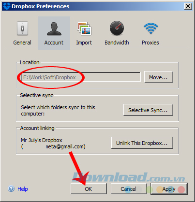 Thay đổi vị trí của Dropbox trên máy tính Thay đổi vị trí của Dropbox trên máy tính