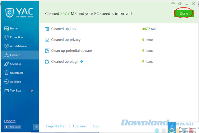 Kết thúc dọn dẹp hệ thống