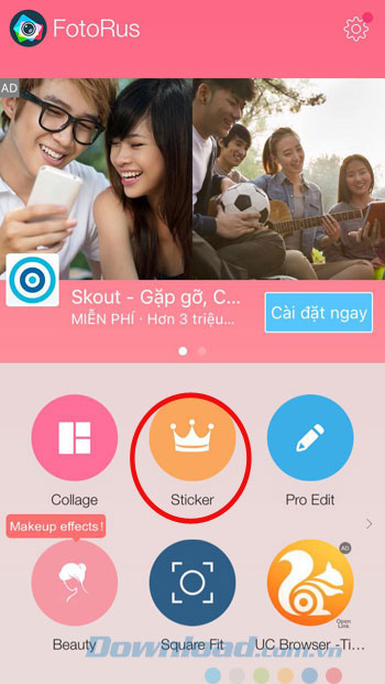 Nhấn vào thẻ Sticker