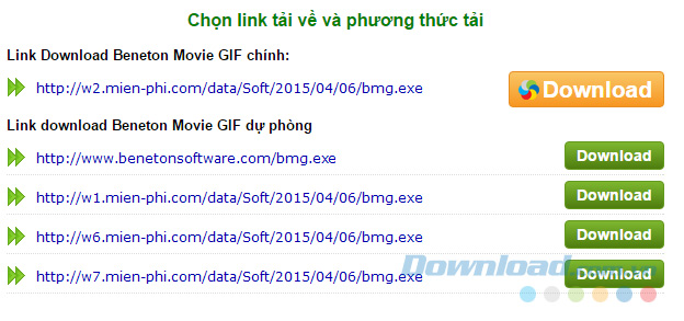 Chọn link tải