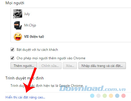 Hiển thị cài đặt nâng cao Hiển thị cài đặt nâng cao