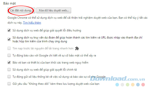 Cài đặt nội dung Cài đặt nội dung