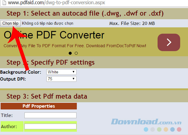 Chọn file DWG cần chuyển sang PDF