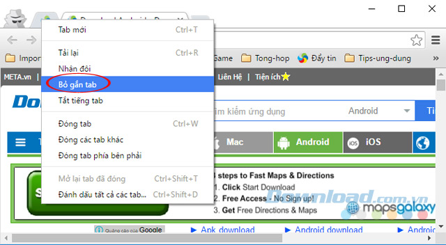 Bỏ gắn tab Bỏ gắn tab