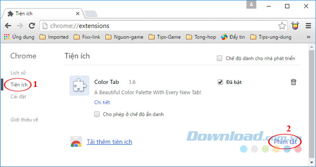 Đặt phím tắt Đặt phím tắt