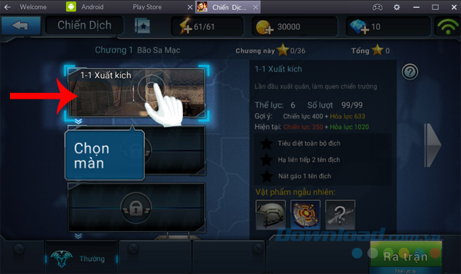 Chọn bản đồ chiến đấu game Chiến dịch huyền thoại