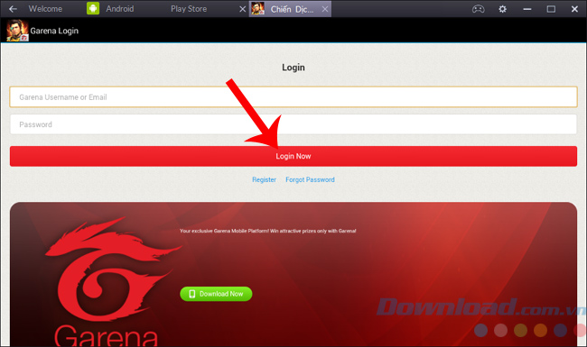 Nhập tài khoản Garena