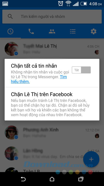 Bật chặn tin nhắn