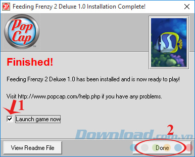 Kết thúc cài đặt game Feeding Frenzy