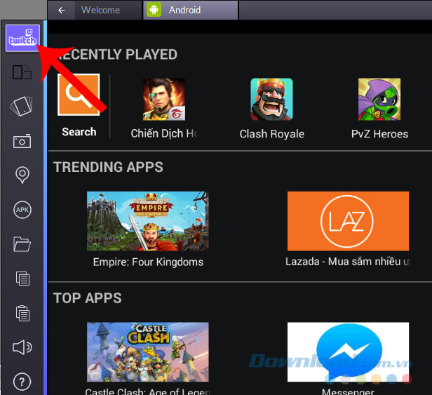 Giao diện chính của BlueStacks Giao diện chính của BlueStacks