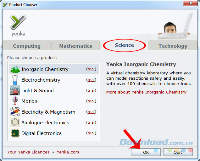 Giao diện chính của Yenka Giao diện chính của Yenka