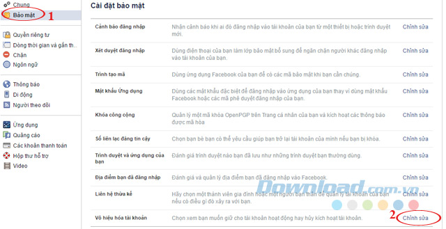 Cài đặt bảo mật