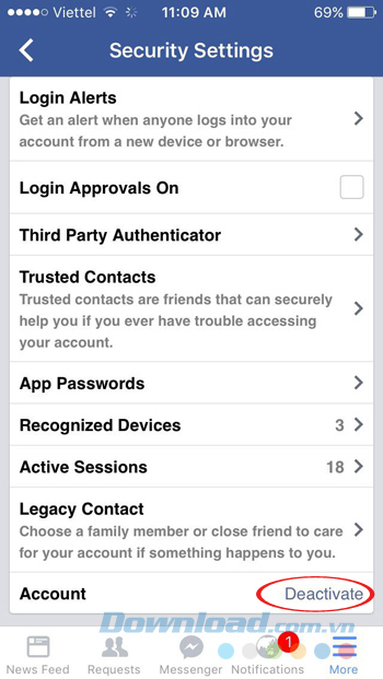Nhấn vào tài khoản
