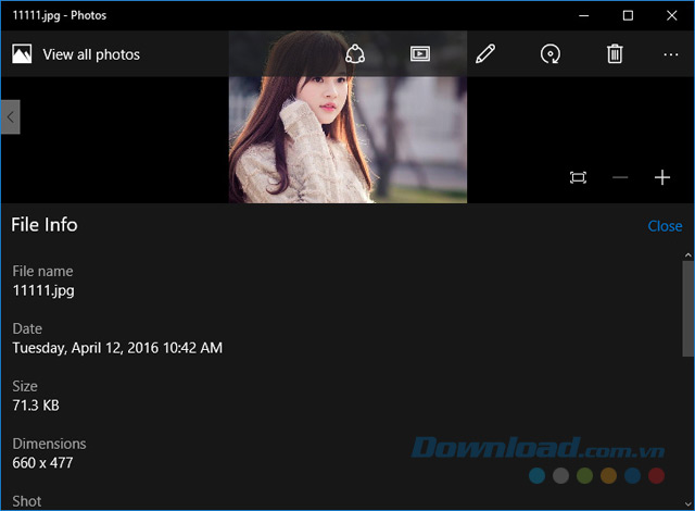 Hiển thị thông tin ảnh Hiển thị thông tin ảnh