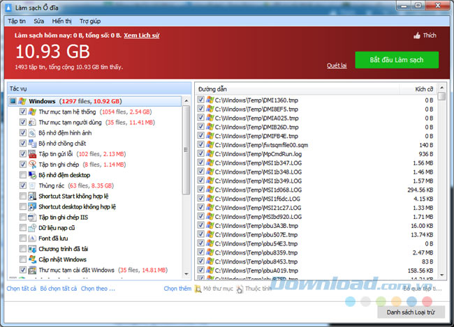 Bắt đầu làm sạch