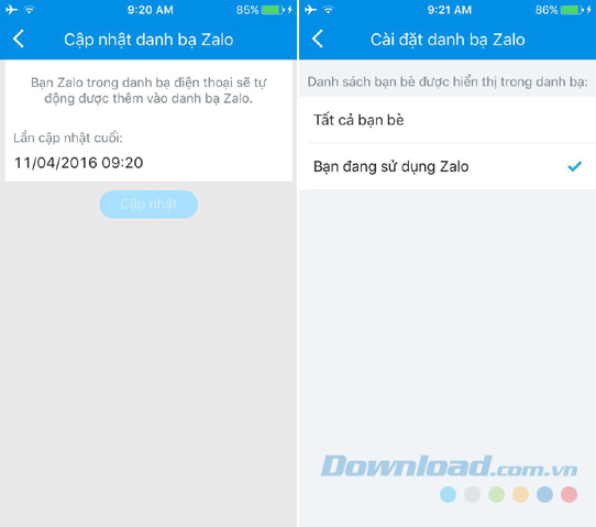 Cập nhật danh bạ